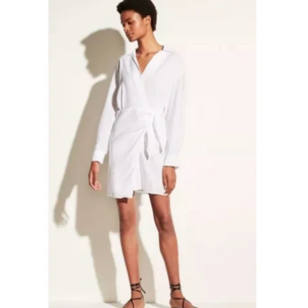 🚨SOLD🚨 VINCE Long Sleeve Collared Wrap Shirt Dress in White: Sz. S
